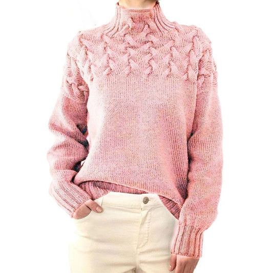 Pull Femme Col Roulé Tricot Torsadé Hiver