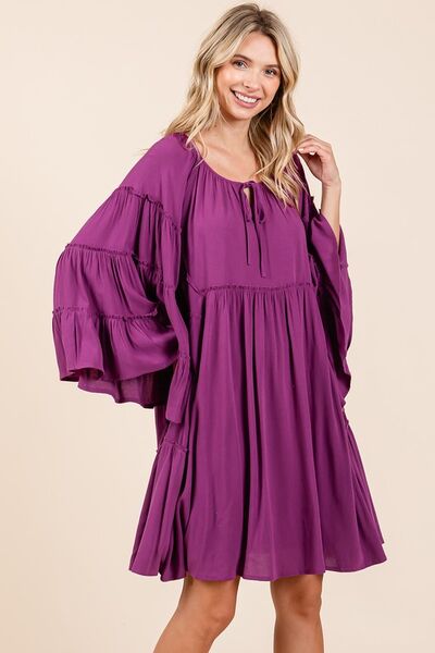 Robe à manches cloche avec col à nouer et volants Mittoshop