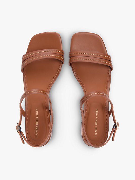 Leather Contrast Topstitch Block Heel Sandals