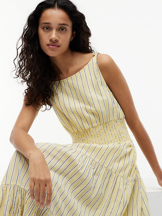 Self-Tie Strap Smock Midi Dress