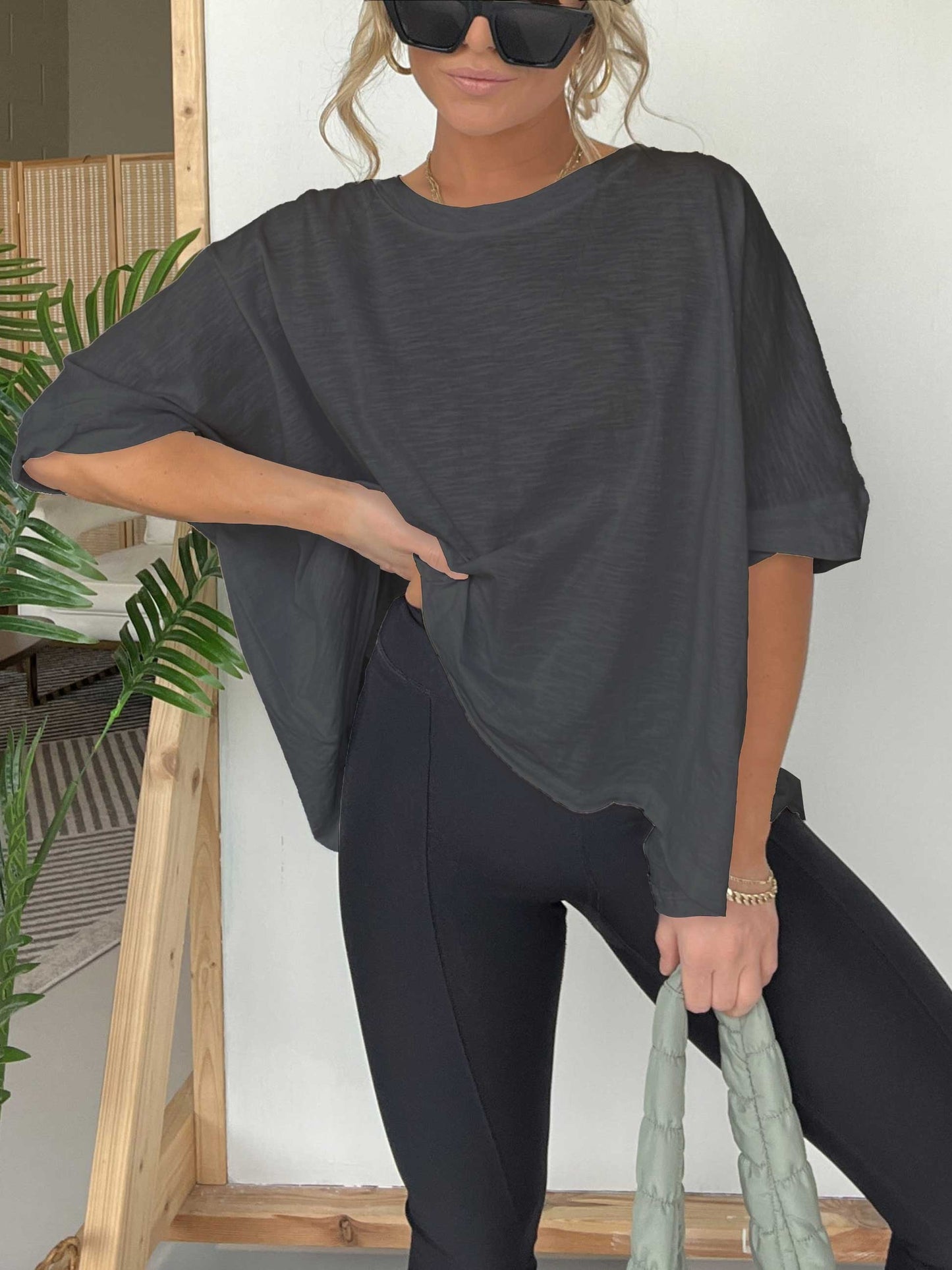 T-shirt oversize uni ample à col rond pour femme