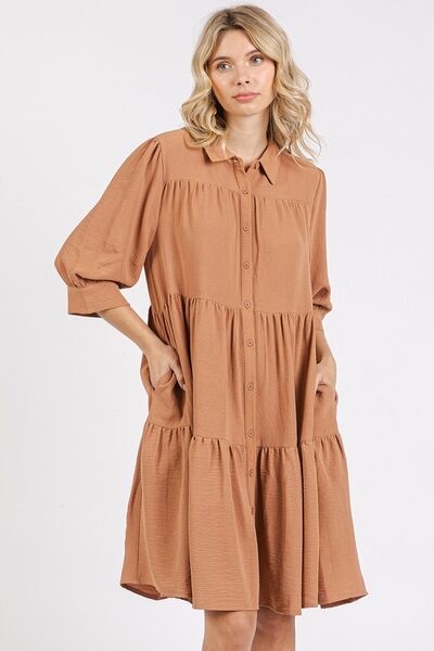 Robe chemise étagée à col et détails boutonnés Mittoshop