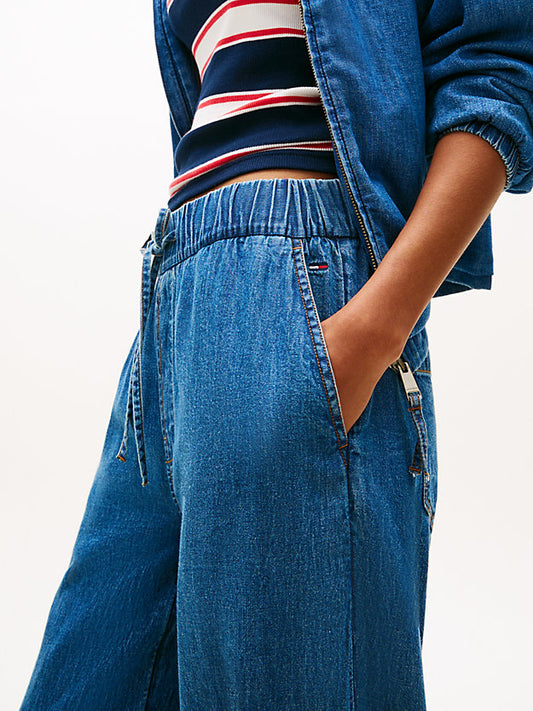 Chambray Denim Loose Drawstring Trousers