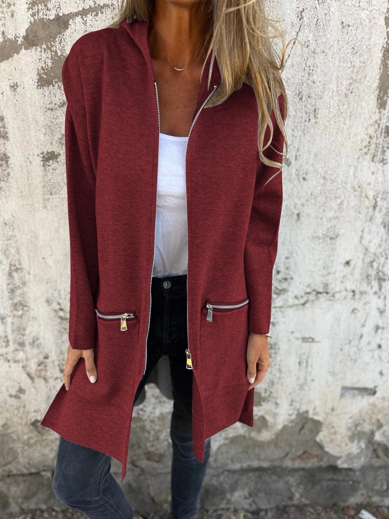 RÄUMUNGSVERKAUF🔥 Kapuzenjacke mit Reißverschluss und langen Ärmeln