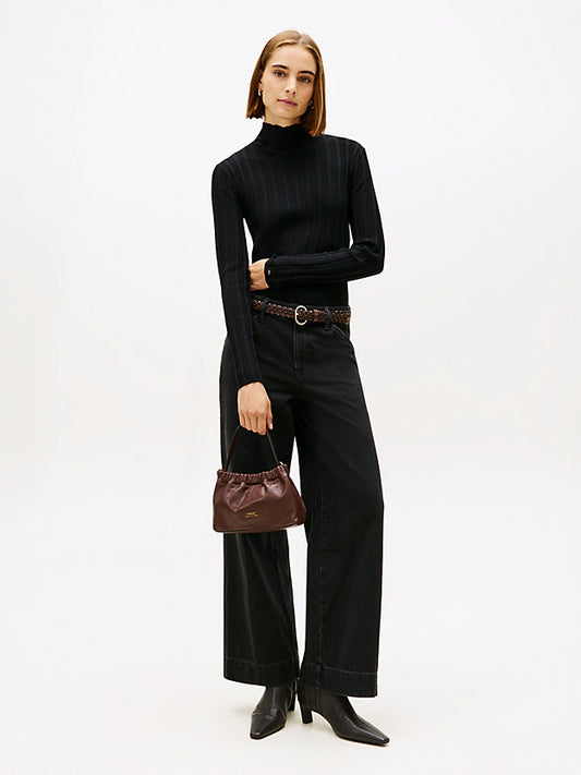 Festive Mock Neck Slim Pleated Jumper