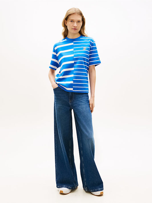 Mixed Stripe Relaxed Crew Neck T-Shirt