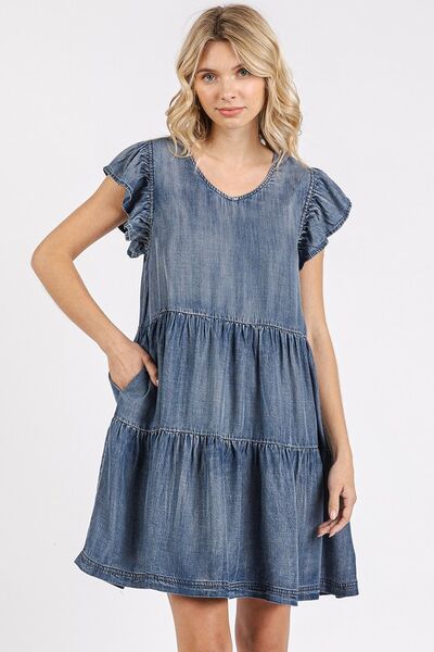 Mini-robe à col en V à volants et manches courtes Mittoshop