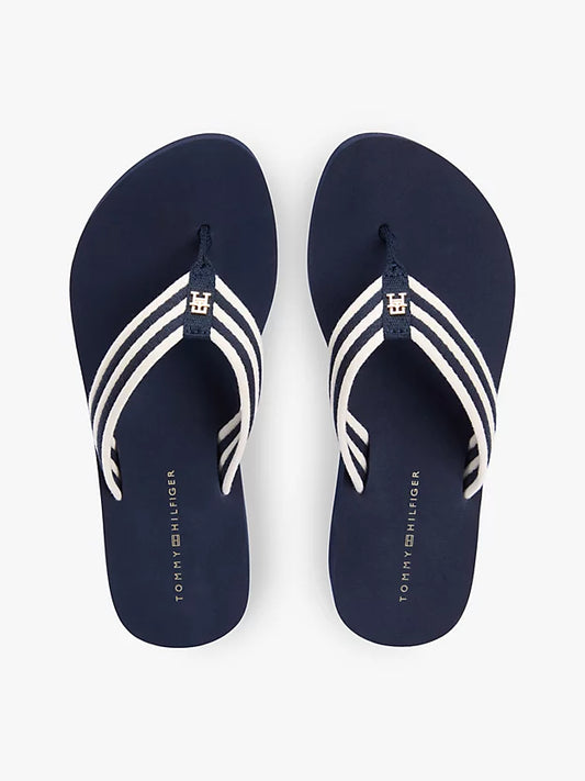 Stripe Webbing Strap Wedge Flip-Flops