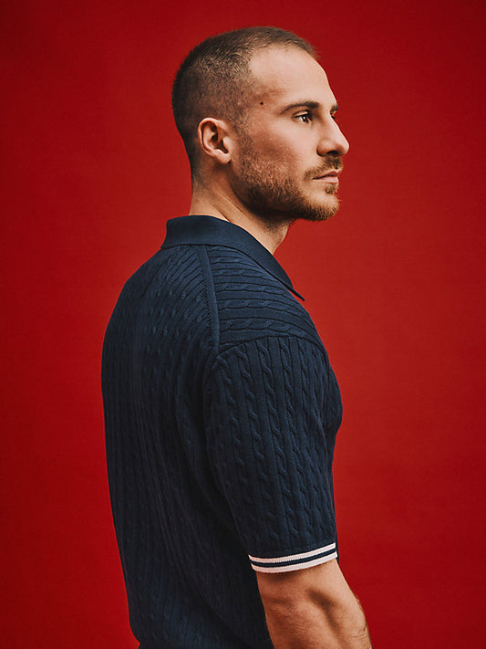 Cable Knit Short Sleeve Polo Jumper