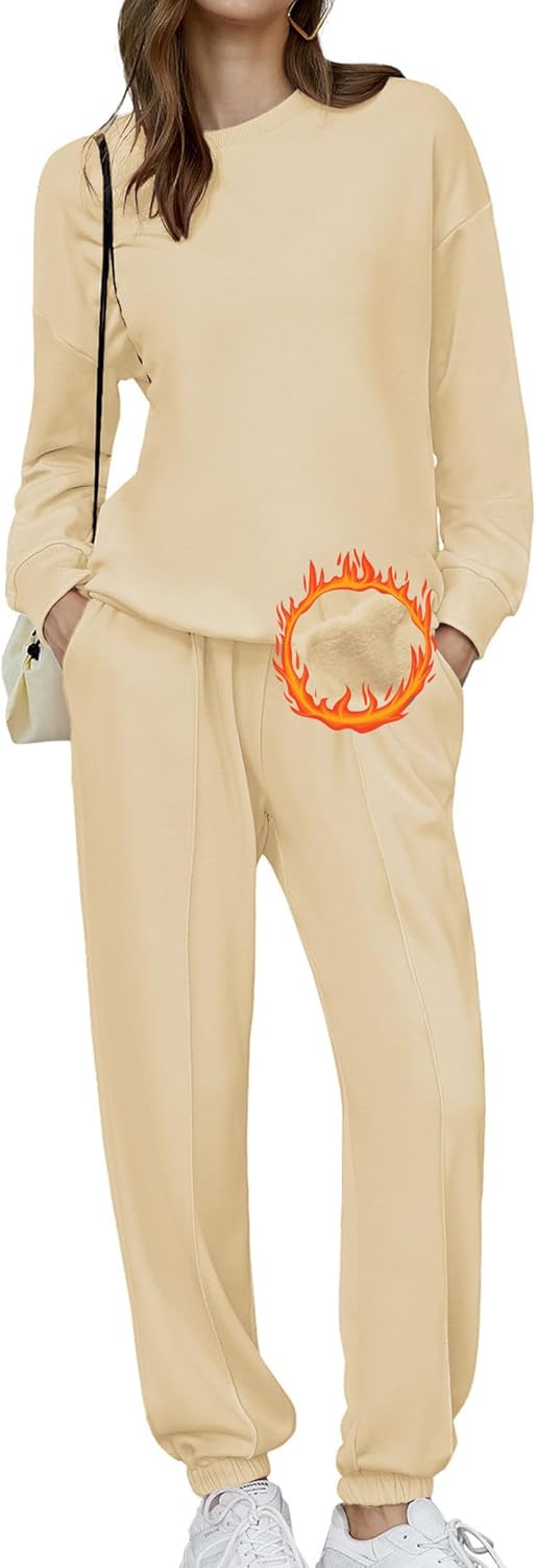 🎄Weihnachts-SALE🔥Damen-Zweiteiler Oversized-Fleece-Sweatsuit-Outfit Winter-Sherpa-gefüttertes Sweatshirt und Jogginghosen-Set