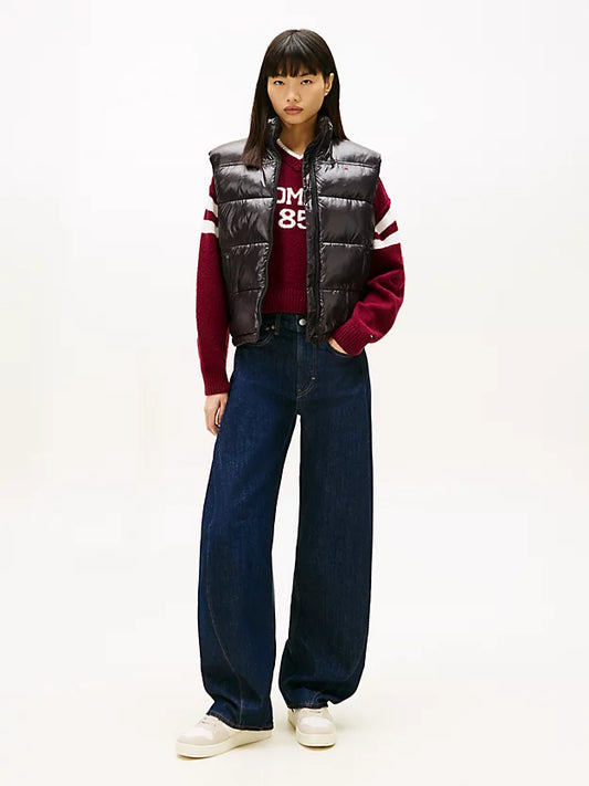 Flag Embroidery Shiny Puffer Gilet