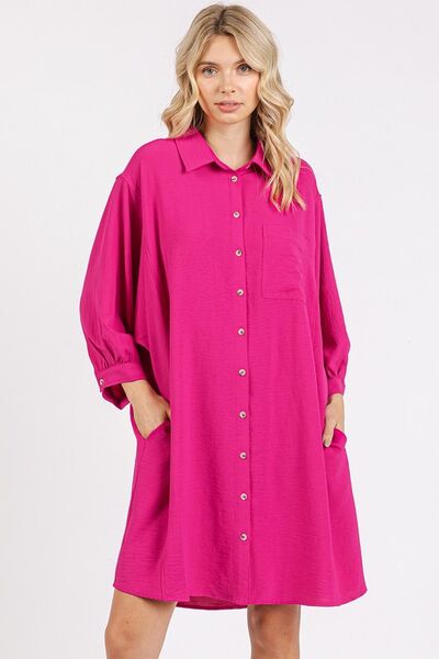 Mini-robe chemise boutonnée à manches 3/4 en tissu respirant Mittoshop