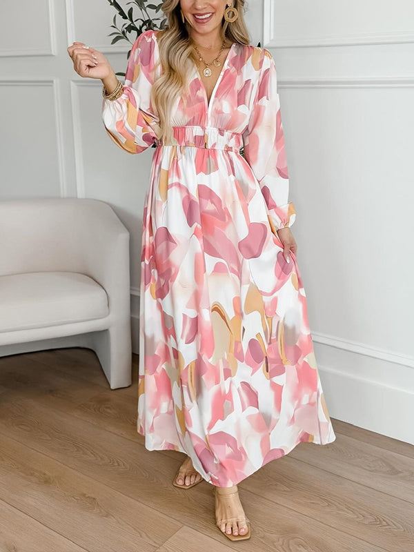 NOUVEAU🔥 Robe à manches longues imprimée et taille élastiquée
