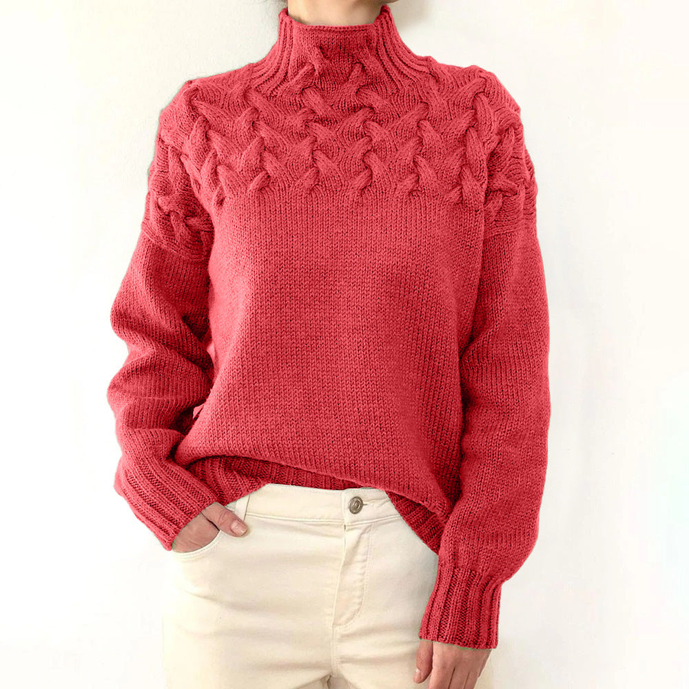 Pull Femme Col Roulé Tricot Torsadé Hiver