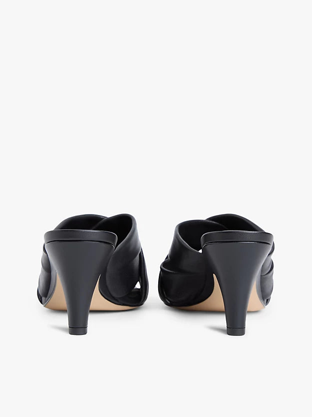 Leather Crossover Strap Heeled Mules