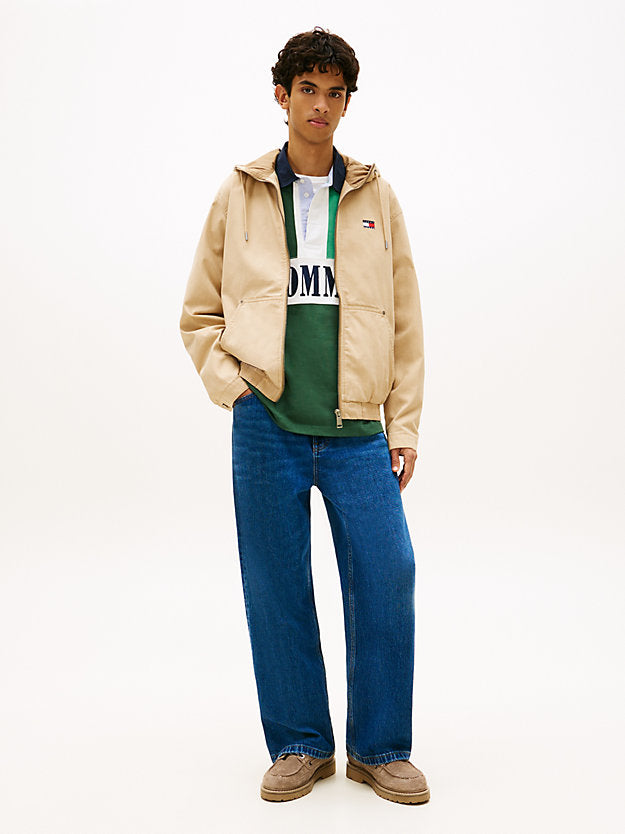 Herringbone Twill Relaxed Zip-Thru Hooded Jacket