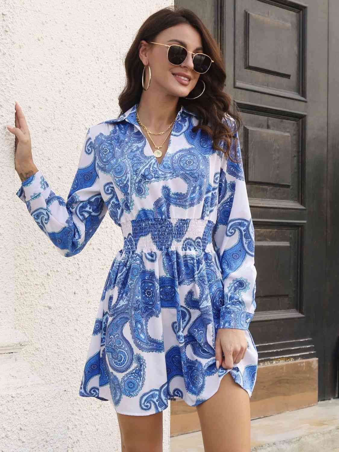 Paisley-Print Johnny-Kragen-Smockkleid