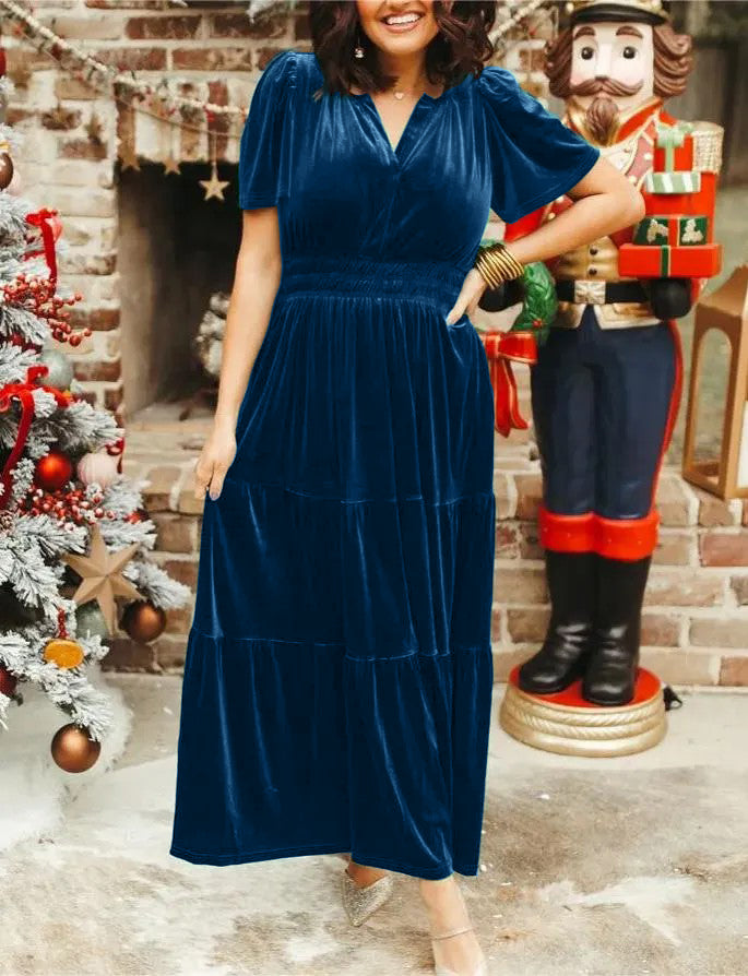 Neues gestuftes Maxikleid aus Samt für Damen (2 kaufen, kostenloser Versand)