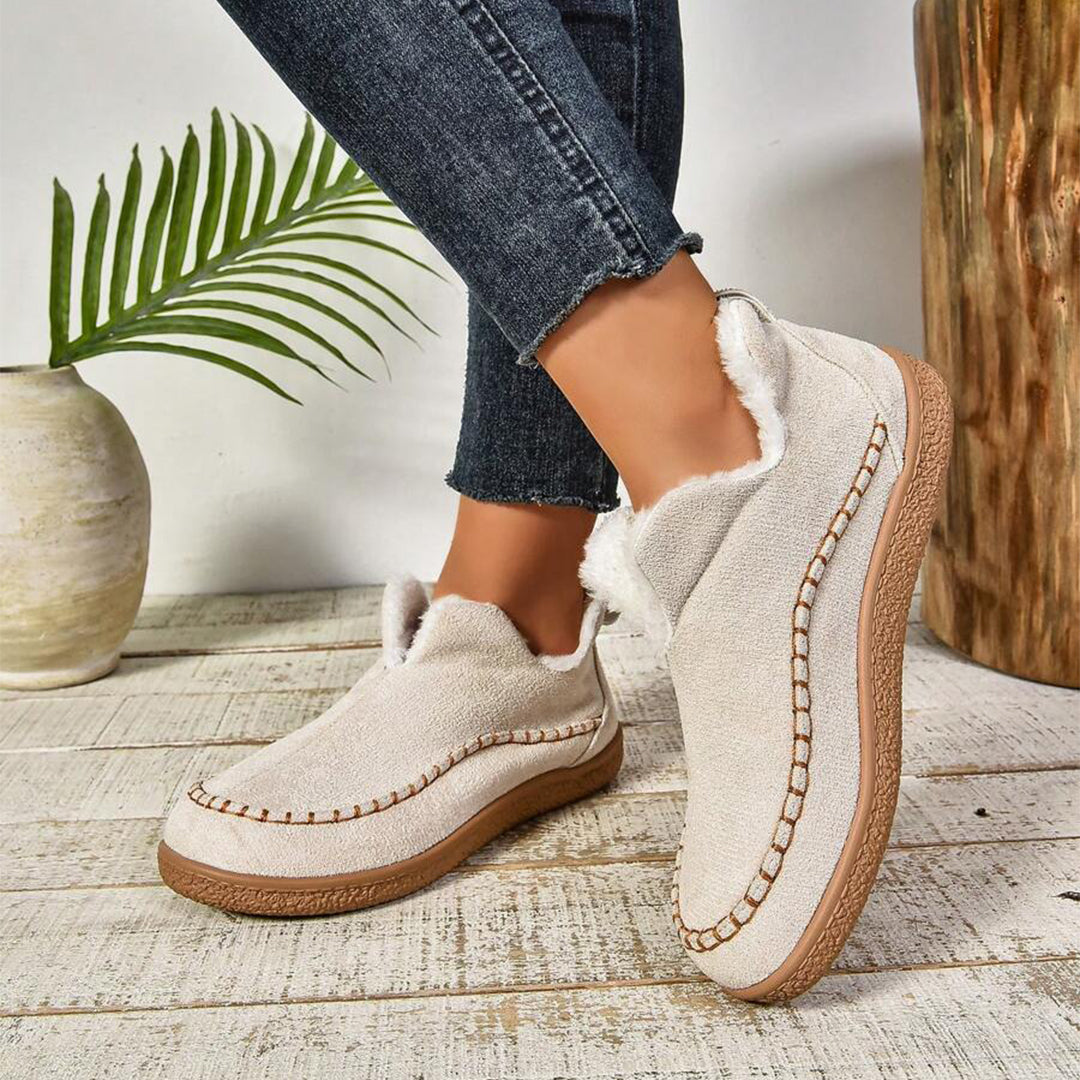Warme, gefütterte Slip-On Stiefeletten mit rutschfester dicker Sohle