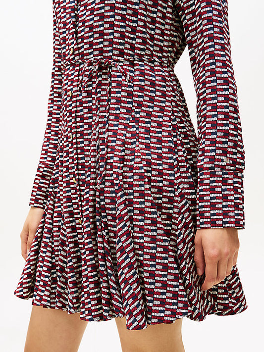 Self-Tie Belt Slim Mini Shirt Dress