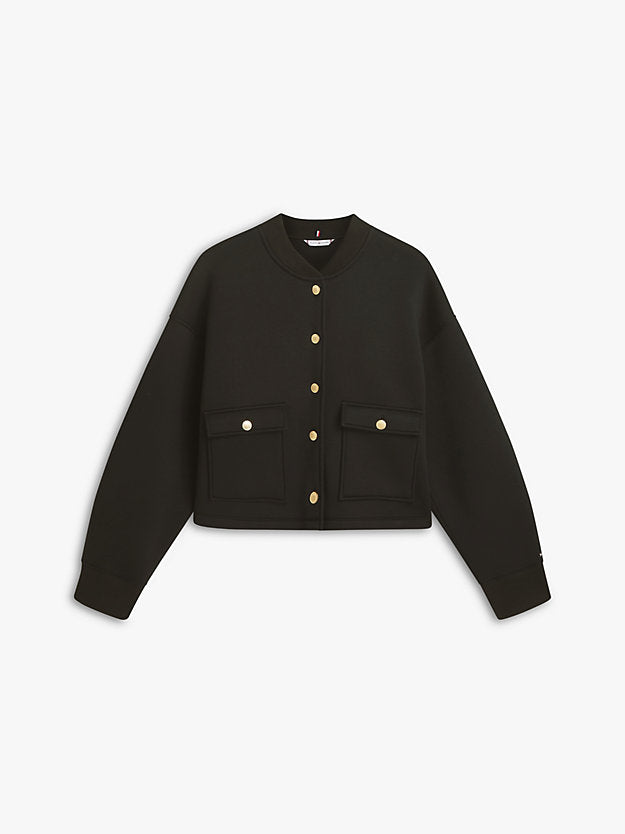 Gold-Tone Button Interlock Knit Relaxed Cardigan