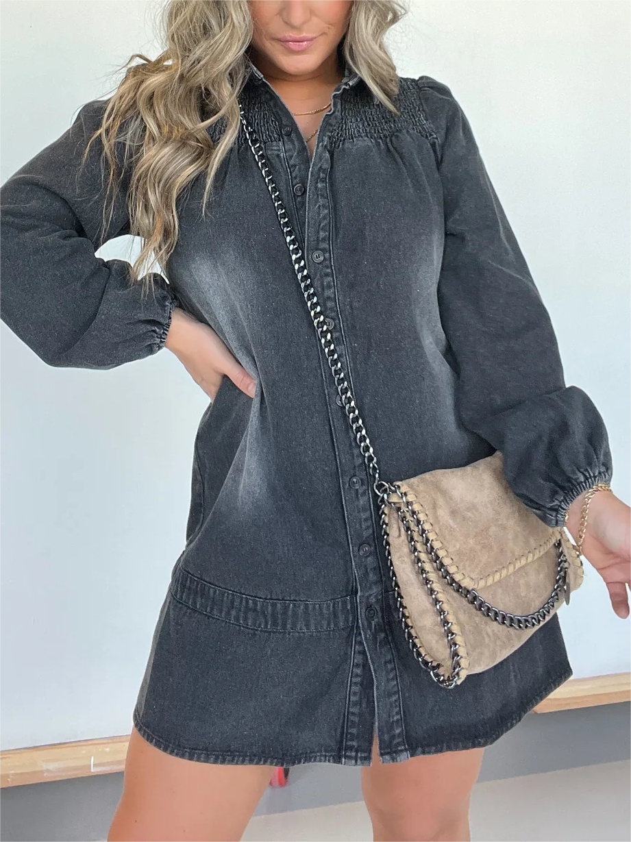 Nouvelle Robe Chemise en Jean Délavé (Achetez-en 2, Livraison Gratuite)