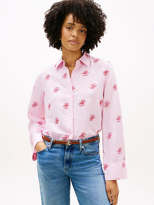 Logo Embroidery Linen Blend Shirt