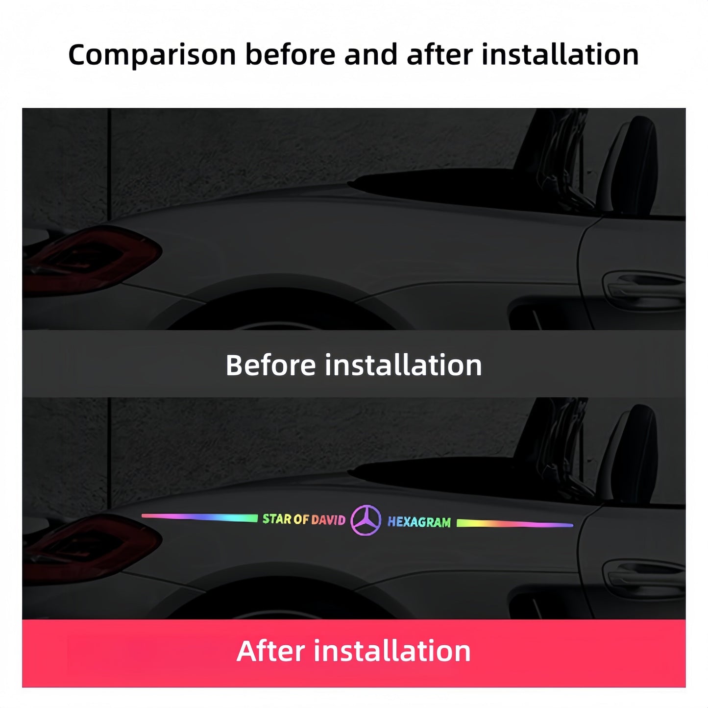 Autocollants colorés pour logo de voiture, autocollants de voiture réfléchissants laser à changement de couleur, autocollants personnalisés pour montant A, portière et capot de voiture.