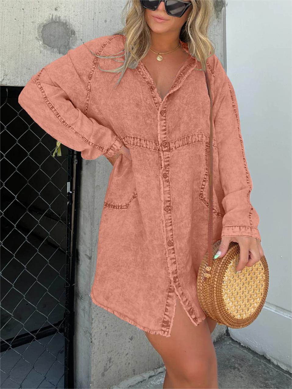 Nouvelle tunique en jean délavé pour femme (achetez-en 2, livraison gratuite)