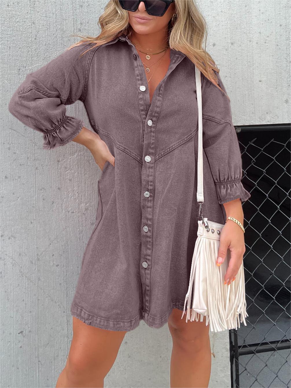 Nouvelle Robe en Jean Délavé à Manches Bouffantes (Achetez-en 2, Livraison Gratuite)