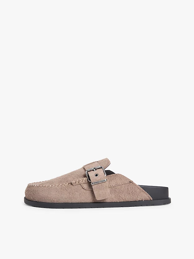 Textured Washed Suede Loafer Mules