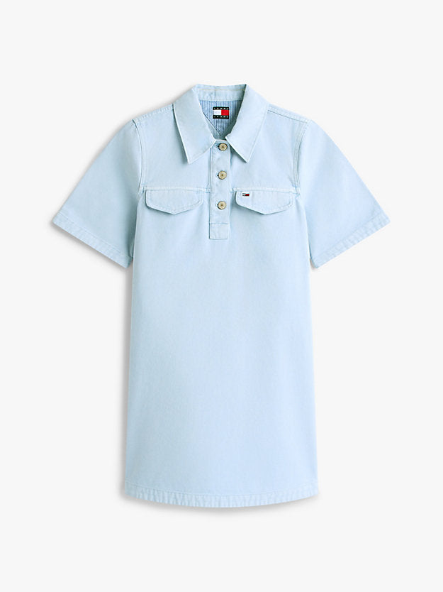 Washed Canvas Mini Short Sleeve Shirt Dress
