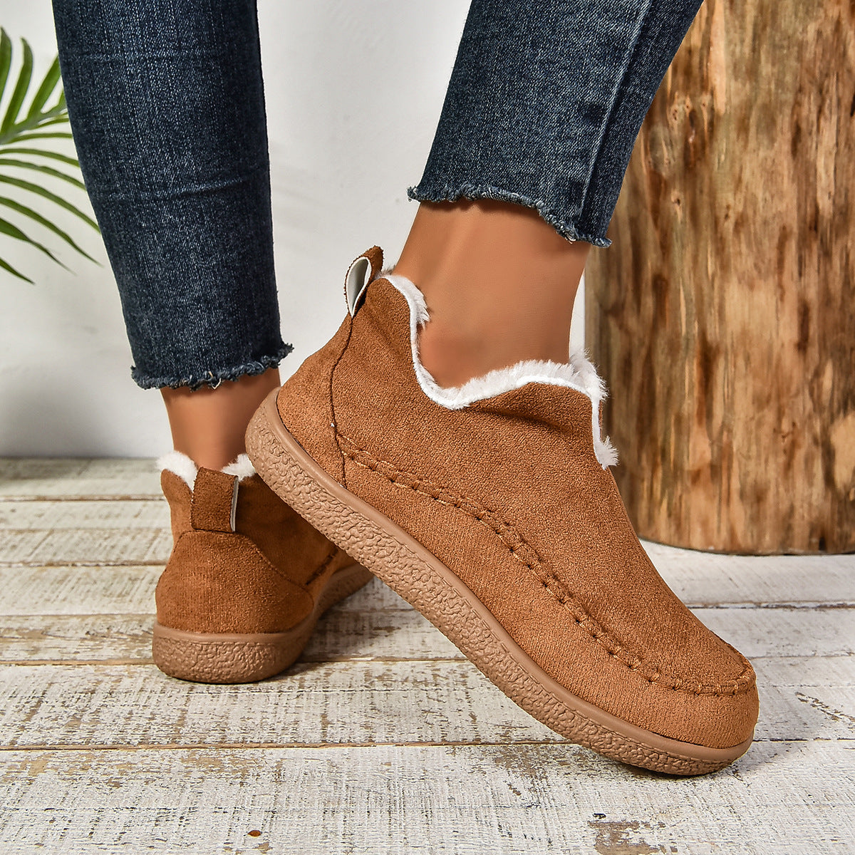 Warme, gefütterte Slip-On Stiefeletten mit rutschfester dicker Sohle
