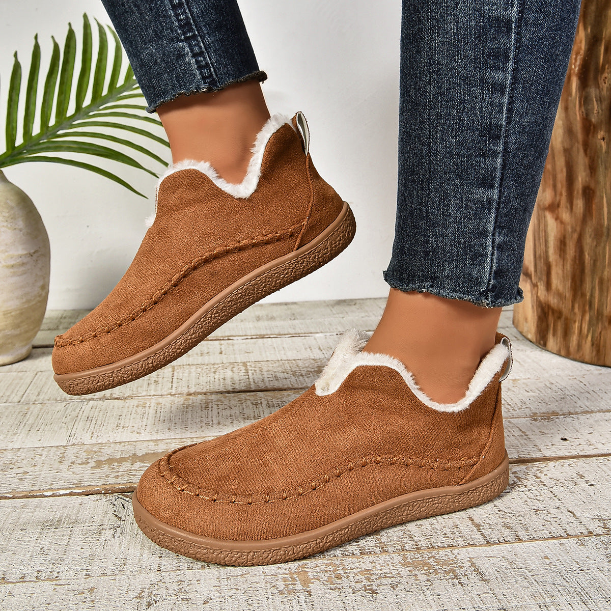 Warme, gefütterte Slip-On Stiefeletten mit rutschfester dicker Sohle