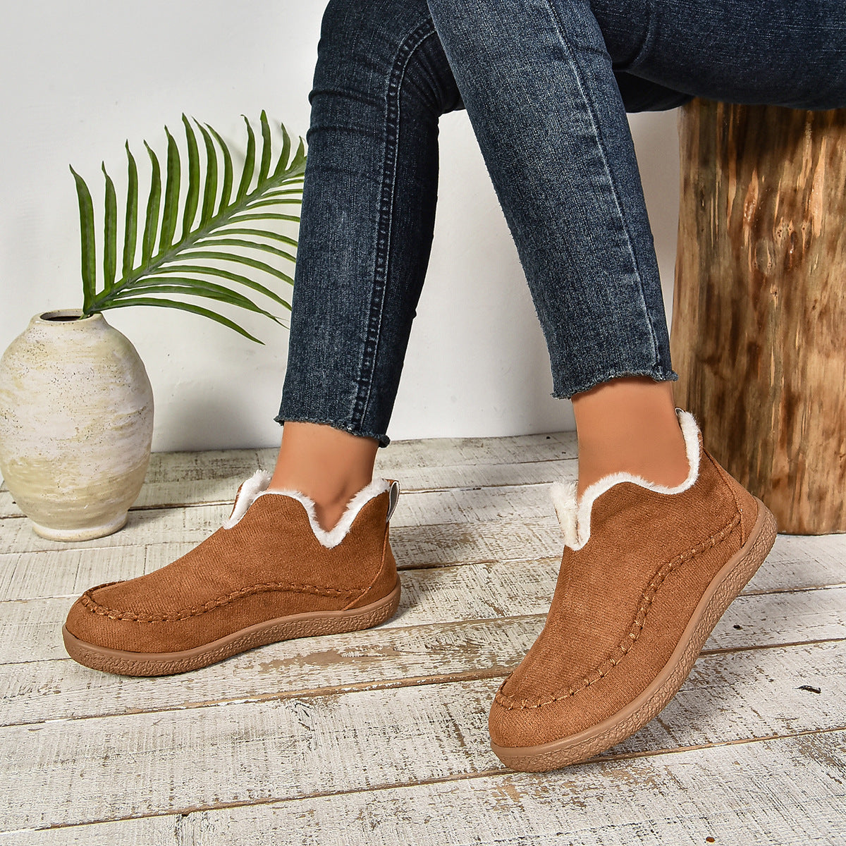 Warme, gefütterte Slip-On Stiefeletten mit rutschfester dicker Sohle