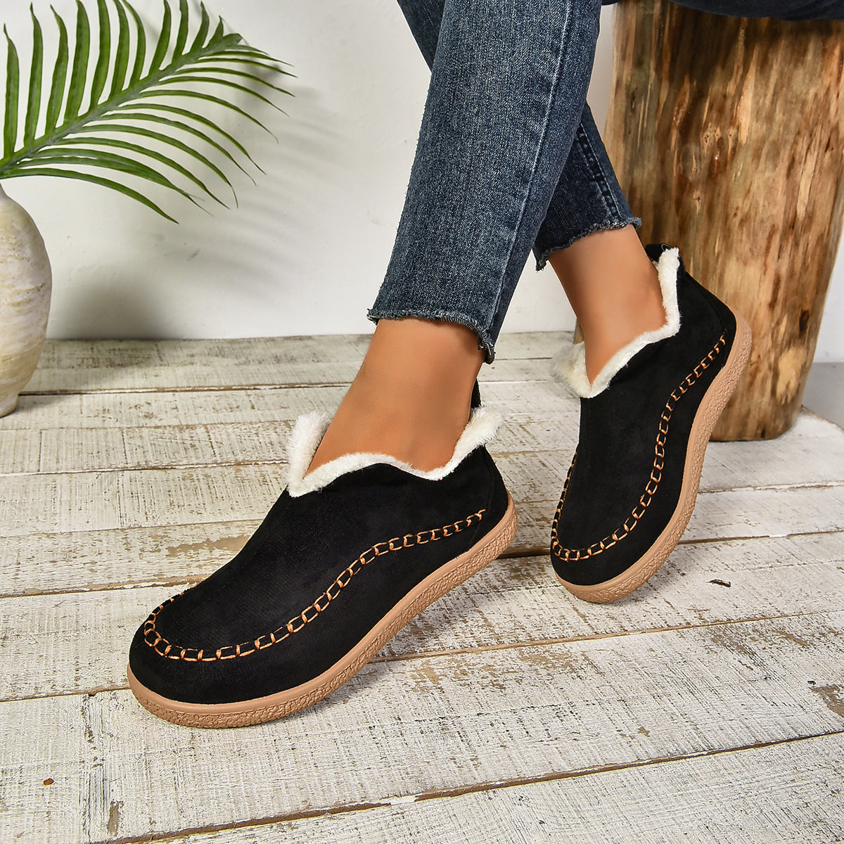 Warme, gefütterte Slip-On Stiefeletten mit rutschfester dicker Sohle