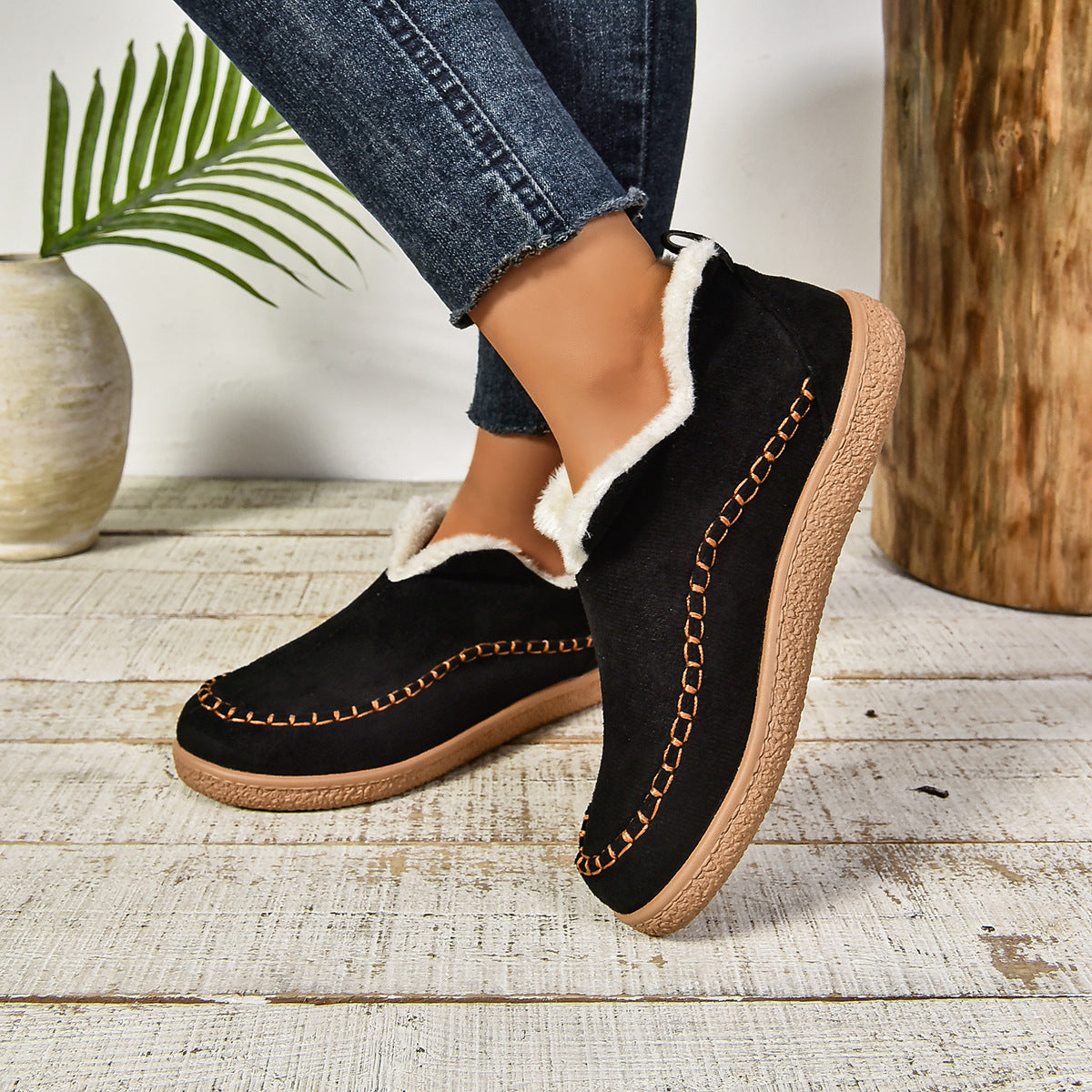 Warme, gefütterte Slip-On Stiefeletten mit rutschfester dicker Sohle
