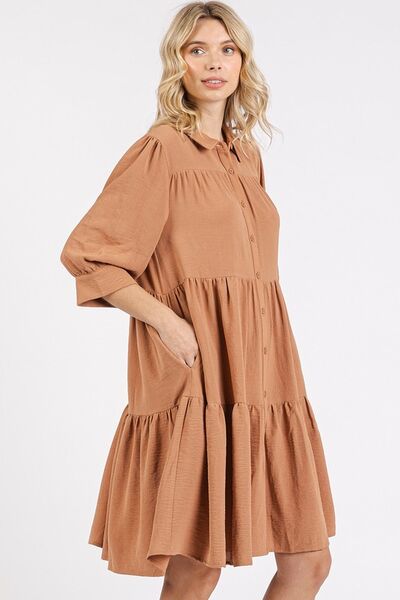 Robe chemise étagée à col et détails boutonnés Mittoshop