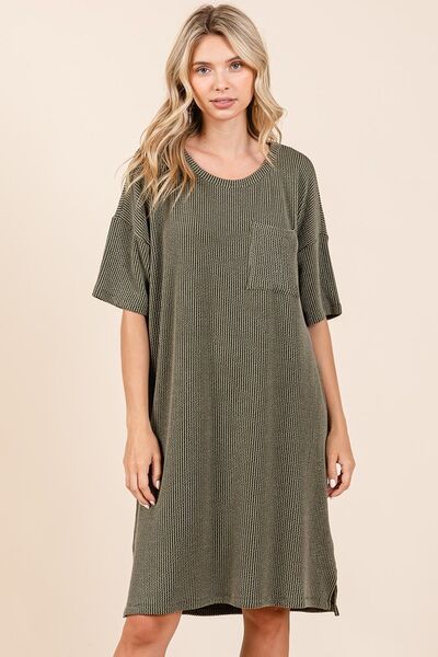 Mittoshop Urban Rippstrick Kurzarm-T-Shirt-Kleid