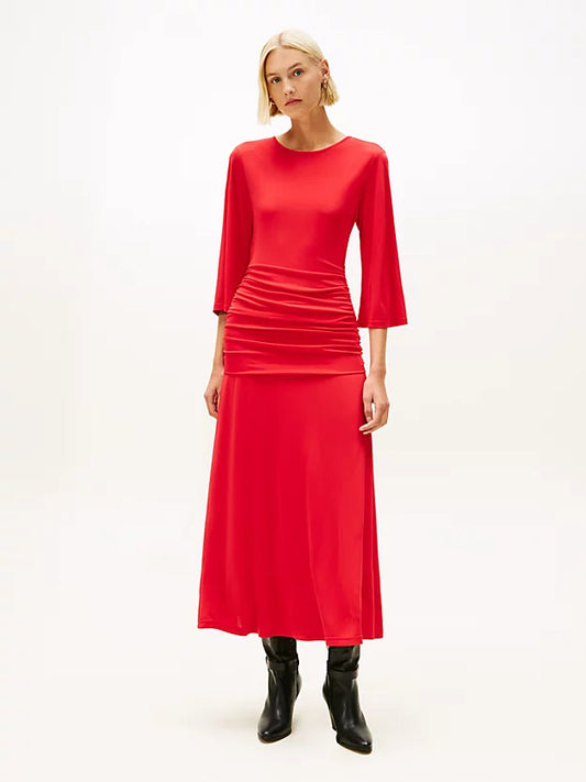 Festive Crepe Slim Gathered Midi Dress