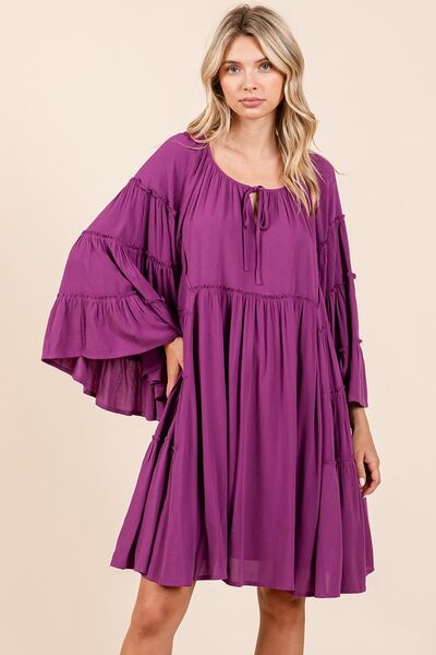 Robe à manches cloche avec col à nouer et volants Mittoshop