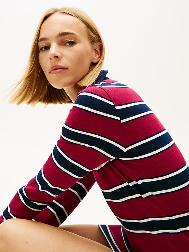 Stripe Pique Slim Mini Polo Dress