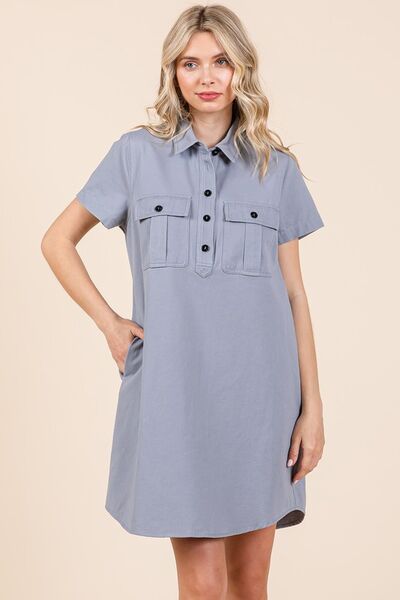 Mittoshop Hemd im Kleid-Stil mit Knopfleiste und Kragen, Kurzarm