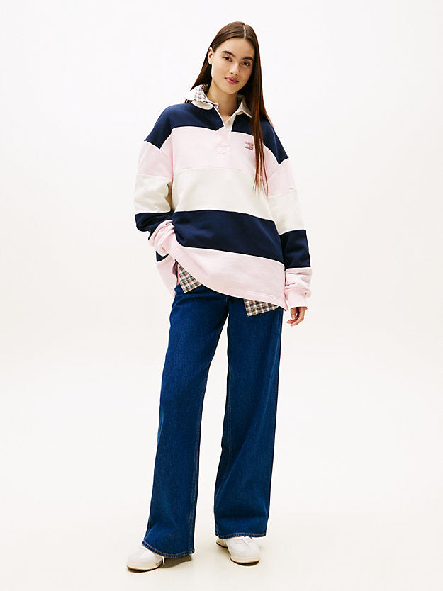 Badge Stripe Oversized Rugby Shirt