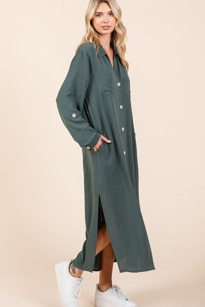 Robe longue boutonnée à manches longues et col en V Mittoshop Airflow