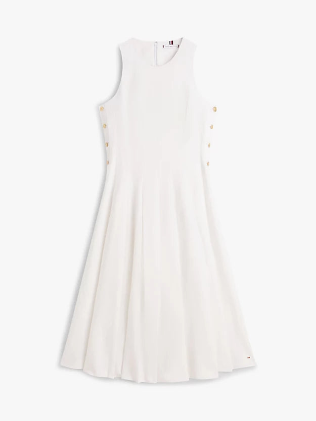 Gold-Tone Button Linen Blend Midi Dress