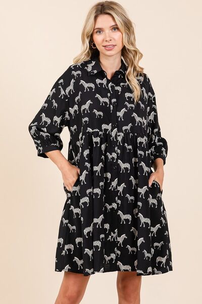 Mini-robe chemise boutonnée à imprimé zèbre Mittoshop