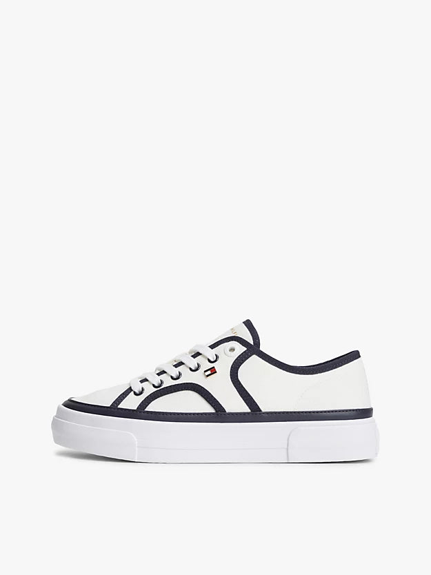 Contrast Piping Canvas Platform Trainers
