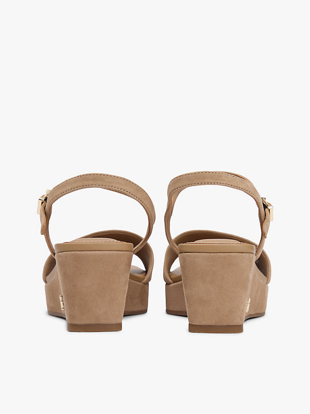 Suede Monogram Wedge Sandals