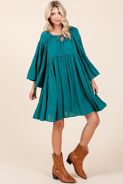 Mittoshop Glockenärmel-Kleid mit Rüschen-Bindekragen